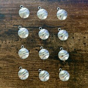 Silver Baseball Charms Pendant for Jewelry Making Lot of 12, Necklace Earrings